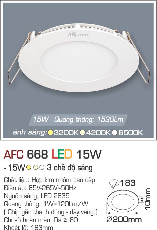 Đèn led panel AFC 668 Led 15W
