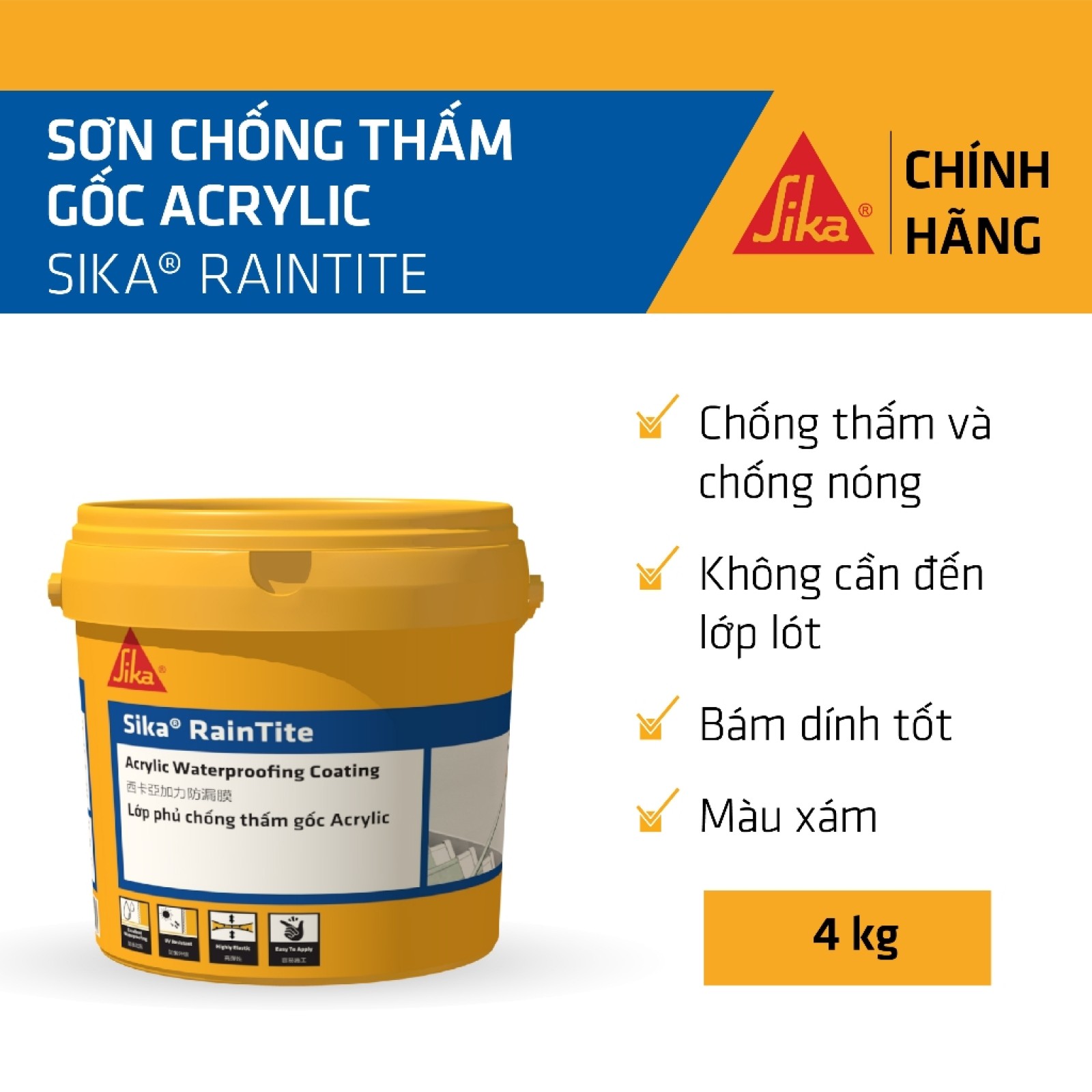Sika - Sơn chống thấm tường ngoài Sika ® RainTite thùng 4 kg-1