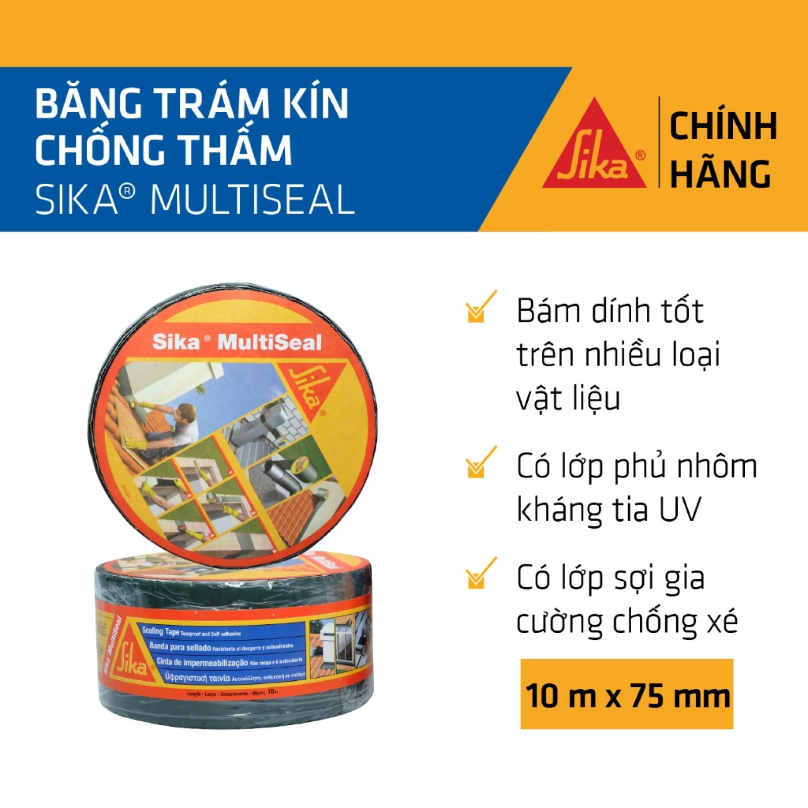 Sika - Băng trám kín chống thấm bitumen Sika Multiseal ® (cuộn 10 m x 75 mm)