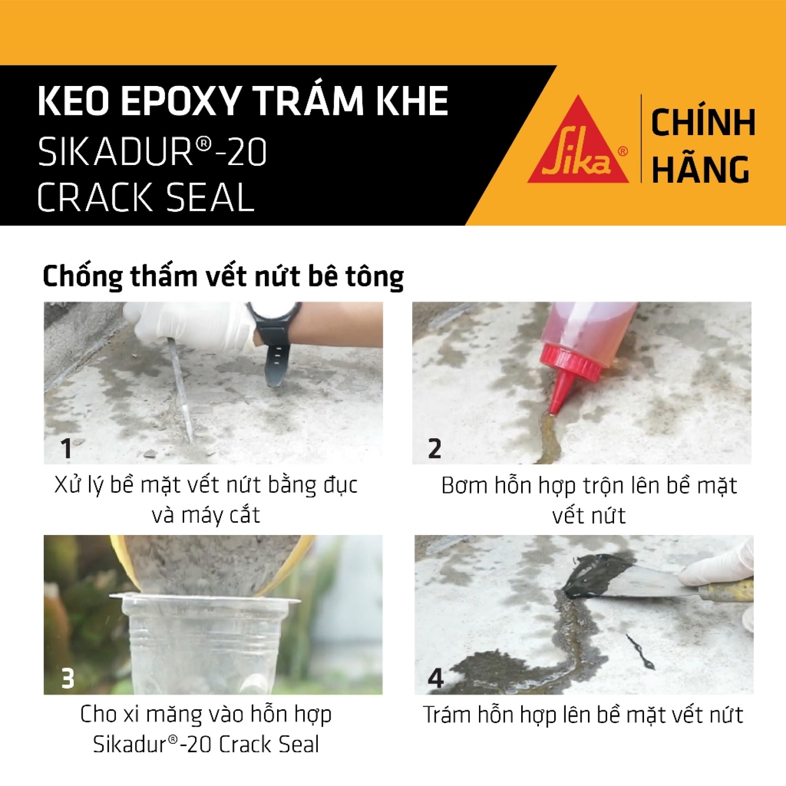 Sika - Keo epoxy trám khe Sikadur ® - 20 Crack Seal (bộ 160 ml)-4