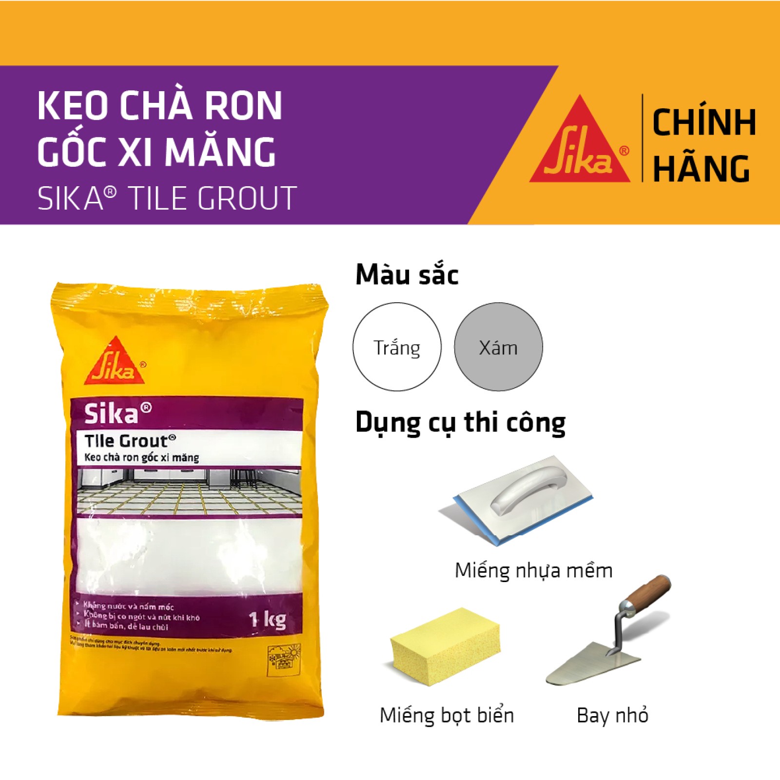 Sika - BỘ 4 sản phẩm keo chà ron chống thấm Sika ® Tile Grout (bao 1 kg)-1