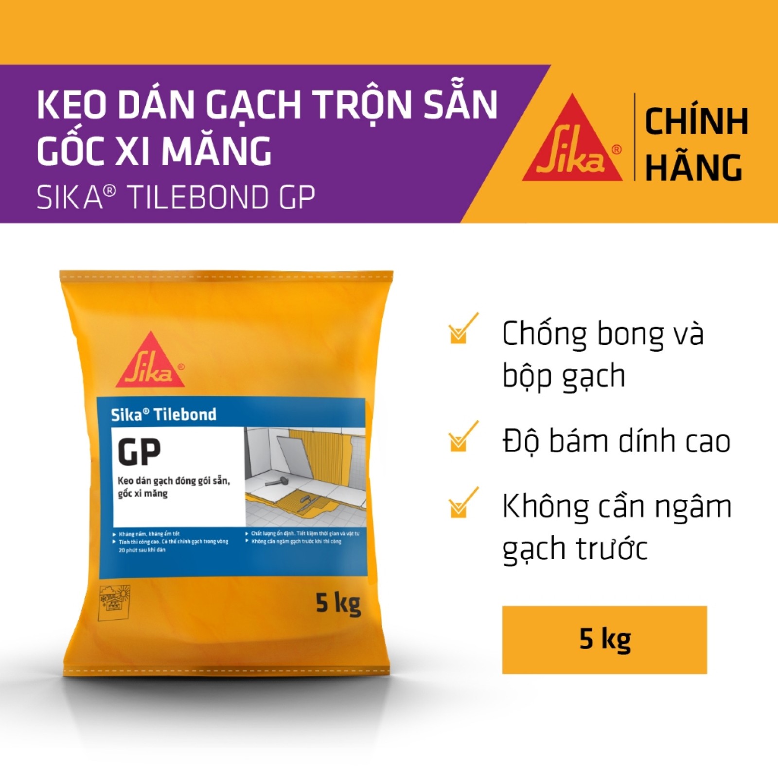 Sika - Keo dán gạch trộn sẵn Sika ® TileBond GP (bao 5 kg)