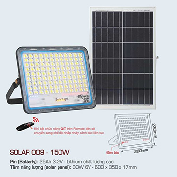 Đèn Pha Năng Lượng Mặt Trời Solar 009 – 150W
