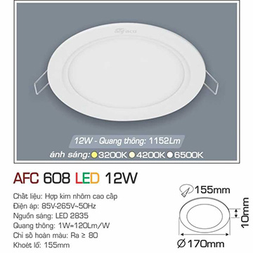 Đèn led panel AFC 608 Led 12W