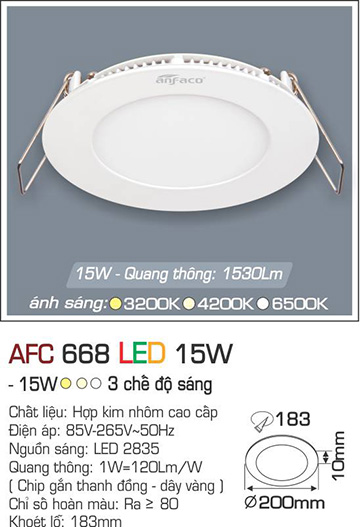 Đèn led panel AFC 668 Led 15W