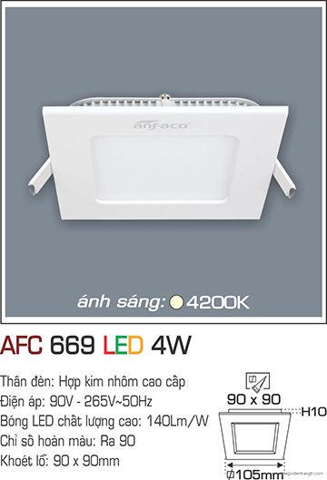 Đèn led panel AFC 669 Led 4W