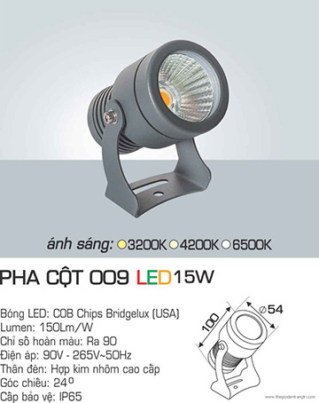 Đèn Pha Cột 009 Led 15W