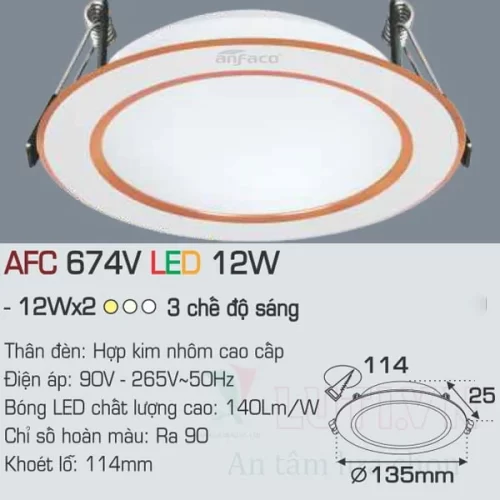 Đèn led Downlight Anfaco AFC-674V-12W-3CĐ