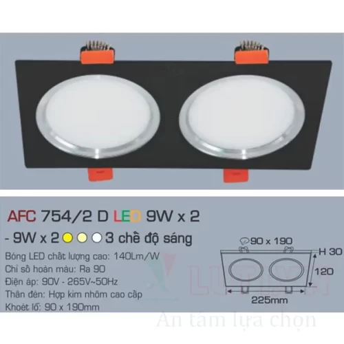 Đèn led Downlight Anfaco AFC-754/2D-9Wx2-3CĐ
