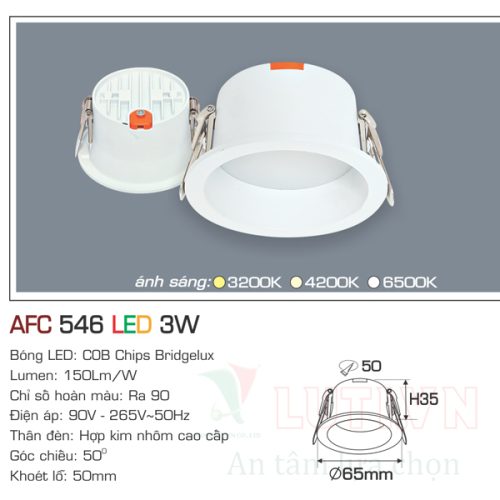 Đèn led âm trần tán quang Anfaco AFC-546-3W