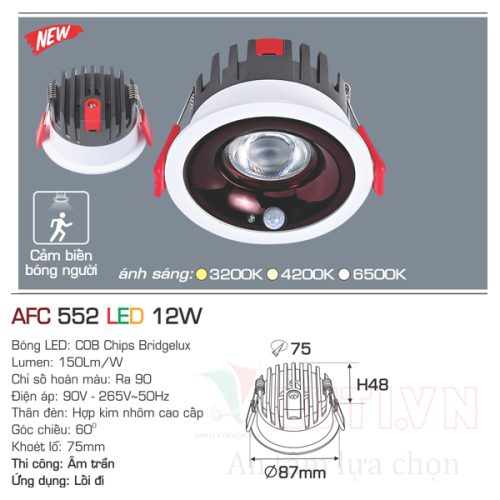 Đèn led âm trần Anfaco AFC-552-12W
