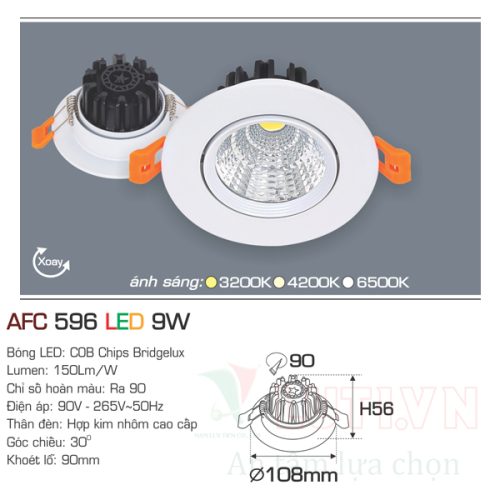 Đèn led âm trần Anfaco AFC-596-9W