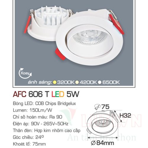 Đèn led âm trần Anfaco AFC-606T-5W