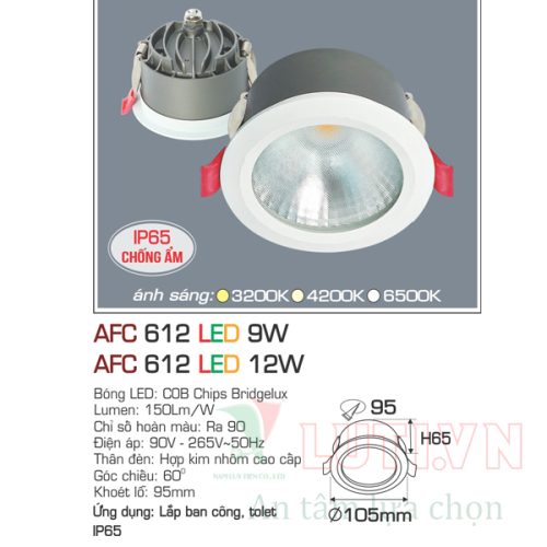 Đèn led âm trần Anfaco AFC-612-9W