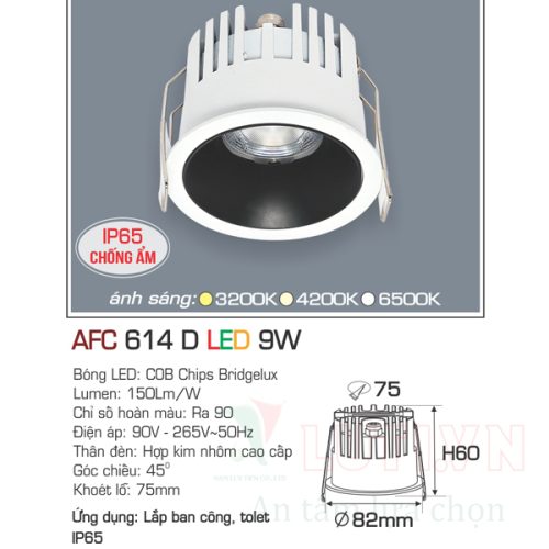 Đèn led âm trần Anfaco AFC-614D-9W