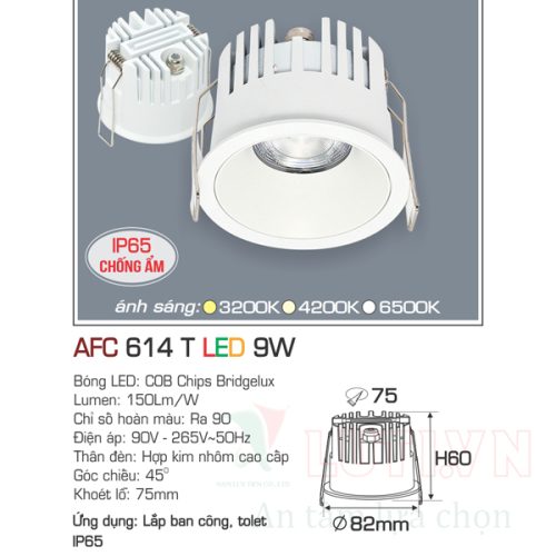 Đèn led âm trần Anfaco AFC-614T-9W