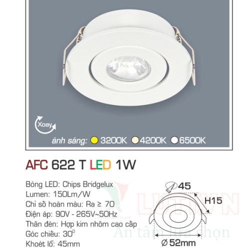 Đèn led âm trần cảm biến Anfaco AFC-622T-1W