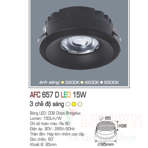 Đèn led âm trần Anfaco AFC-657D-15w-3CĐ