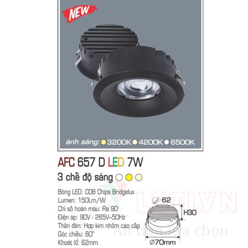 Đèn led âm trần Anfaco AFC-657D-7W-3CĐ