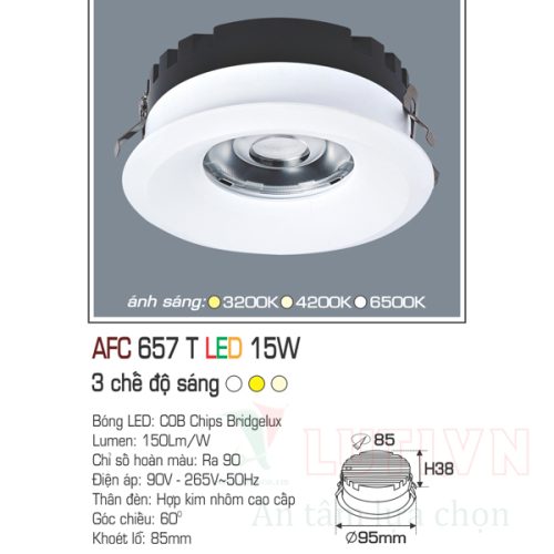 Đèn led âm trần Anfaco AFC-657T-15W-3CĐ