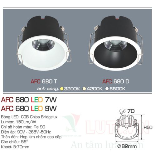 Đèn led âm trần Anfaco AFC-680D-9W