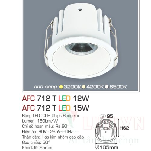Đèn led âm trần Anfaco AFC-712T-15W