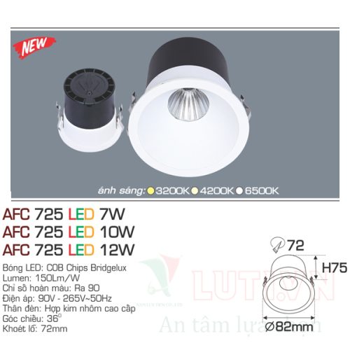 Đèn led âm trần Anfaco AFC-725-12w