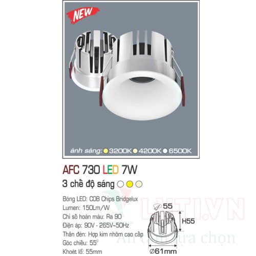 Đèn led âm trần Anfaco AFC-730-7W-3CĐ
