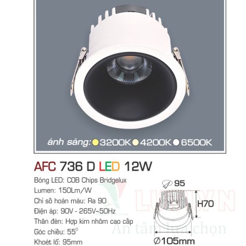 Đèn led âm trần Anfaco AFC-736D-12w