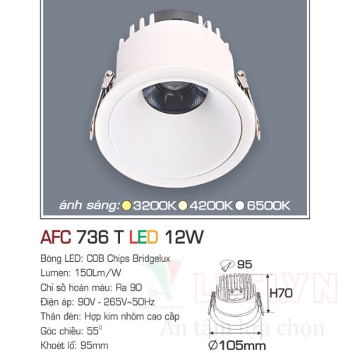 Đèn led âm trần Anfaco AFC-736T-12w