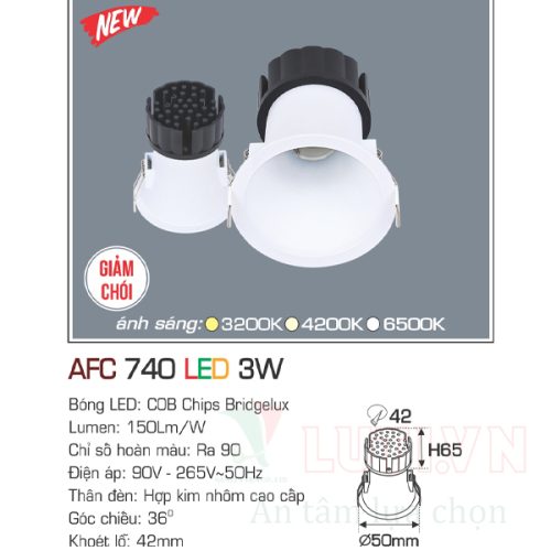 Đèn led âm trần Anfaco AFC-740-3W