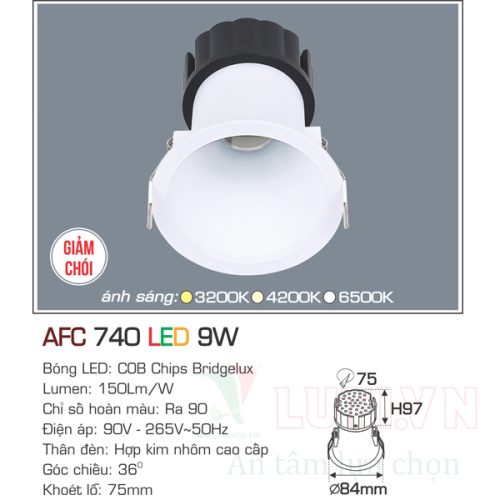 Đèn led âm trần Anfaco AFC-740-9W