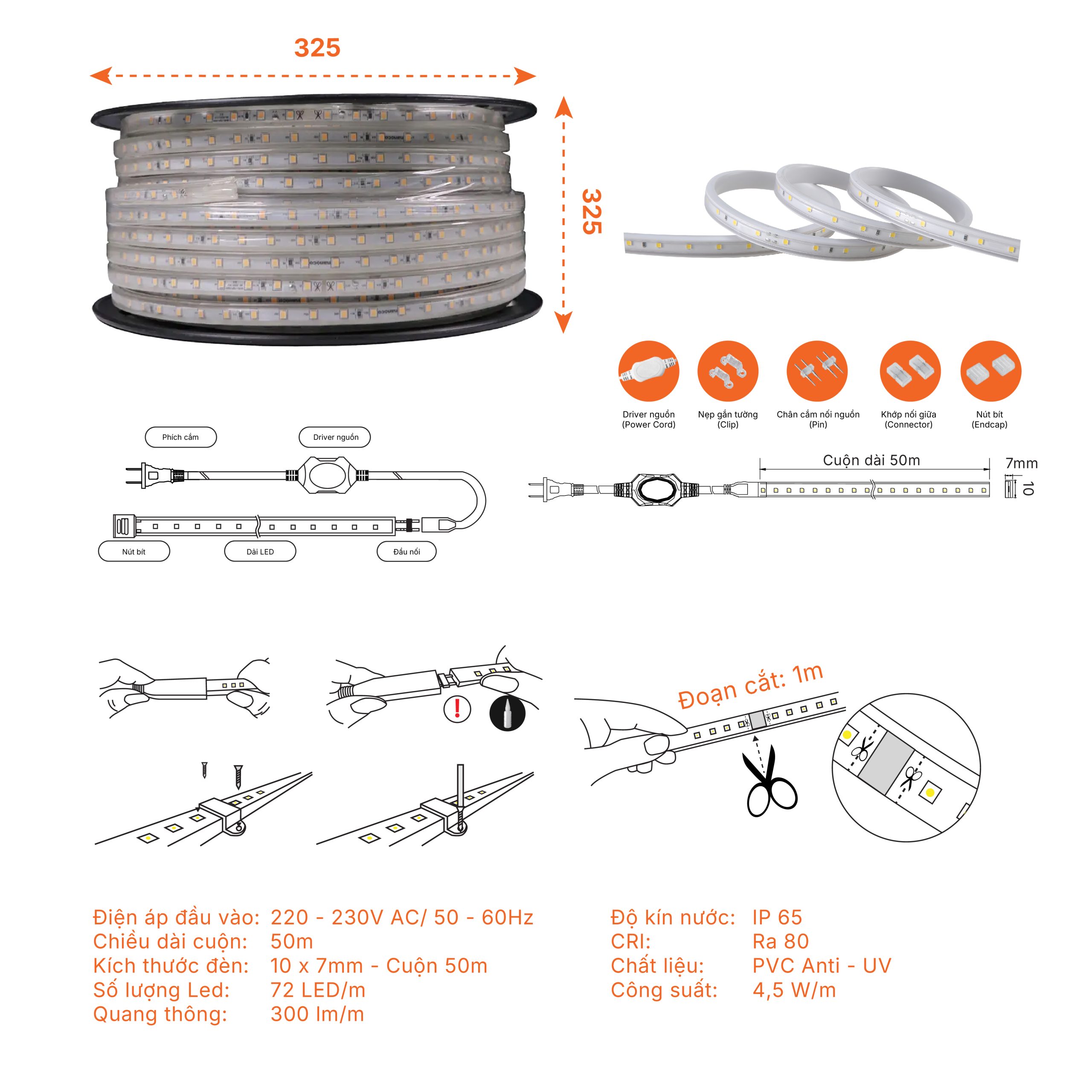 Đèn LED dây ngoài trời IP65 Nanoco 72P - Ảnh 7